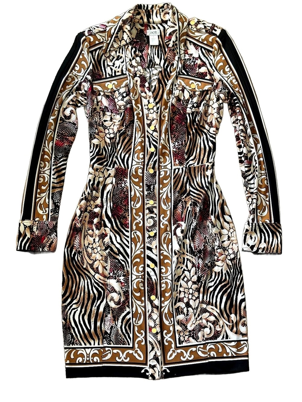 Vintage Cache Women's Animal Print and Baroque Long Sleeve Shirt Dress Size 6